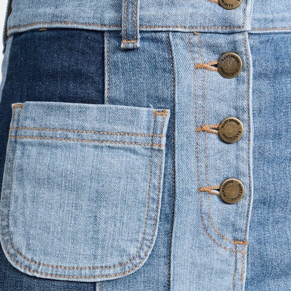 Ramy Brook Bellami Patchwork Denim Midi Skirt Size 23 - Picture 5 of 7